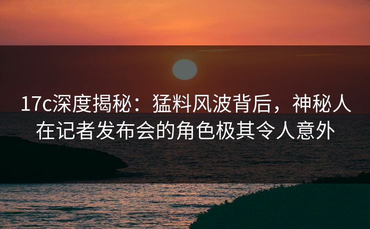 17c深度揭秘：猛料风波背后，神秘人在记者发布会的角色极其令人意外