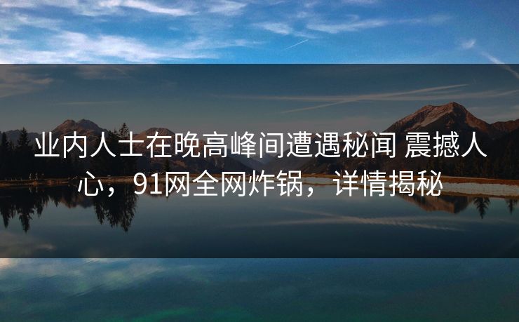 业内人士在晚高峰间遭遇秘闻 震撼人心，91网全网炸锅，详情揭秘